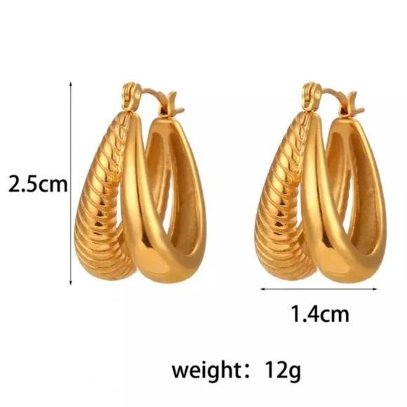 18K Gold Double Layer Twist U Shape Hoop Earrings, NICE EARRINGS, CUTE EARRINGS - Picture 7 of 7